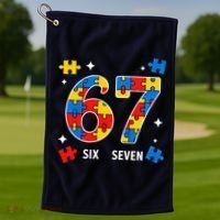 67 Autism Puzzle Six Seven Golf Towel thumb 1