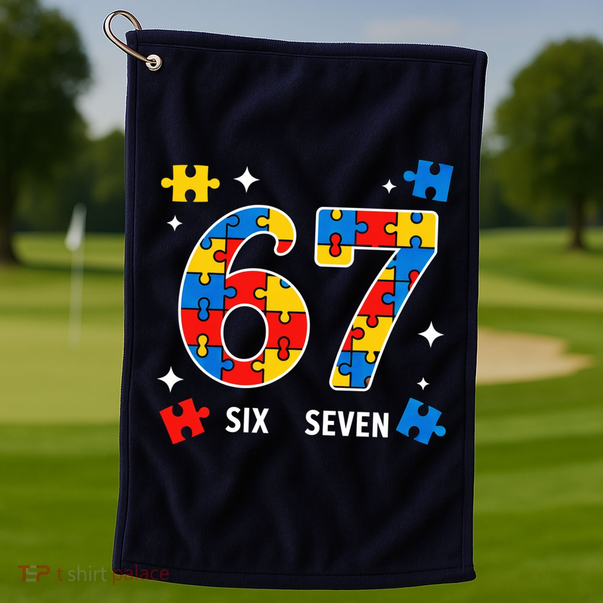 67 Autism Puzzle Six Seven Golf Towel