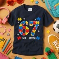 67 Autism Puzzle Six Seven Kids T-Shirt thumb 3