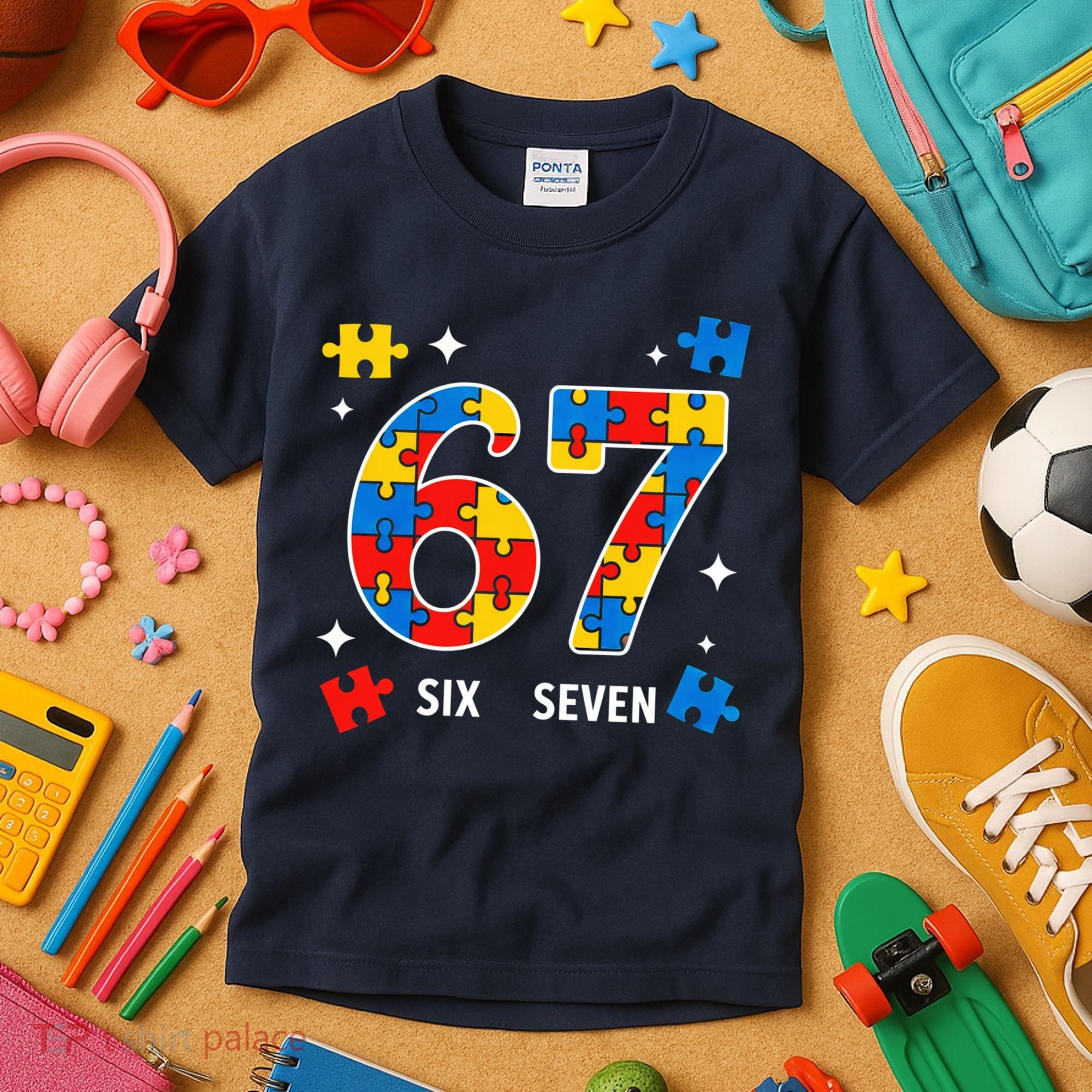 67 Autism Puzzle Six Seven Kids T-Shirt