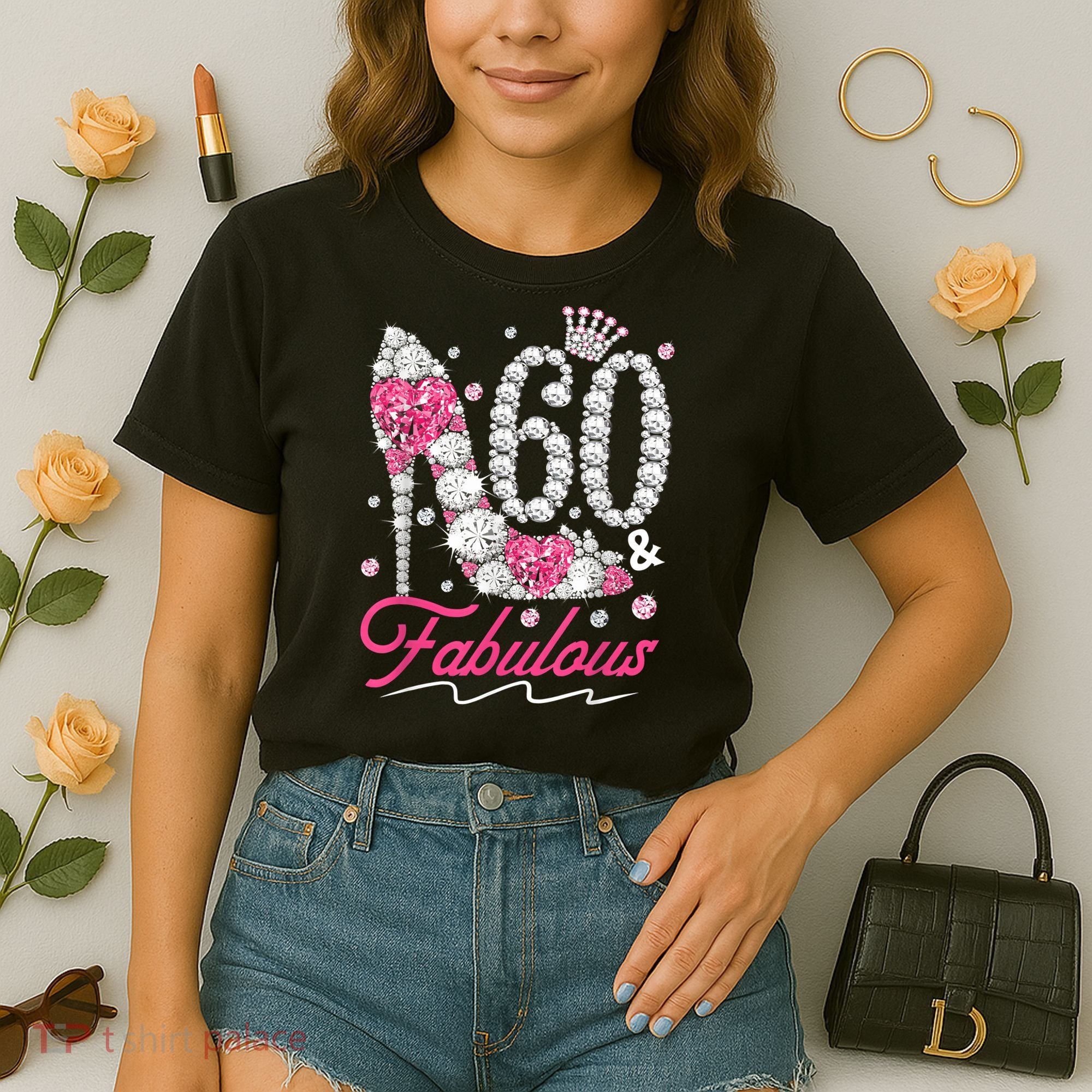 60th Birthday 60 & Fabulous Pink 60 Years Old Diamond Shoes Comfort Colors Boxy T-Shirt