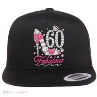 60th Birthday 60 & Fabulous Pink 60 Years Old Diamond Shoes Flat Bill Trucker Hat thumb 0