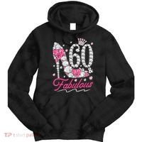 60th Birthday 60 & Fabulous Pink 60 Years Old Diamond Shoes Tie Dye Hoodie thumb 0
