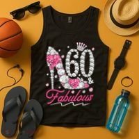 60th Birthday 60 & Fabulous Pink 60 Years Old Diamond Shoes Tank Top thumb 4