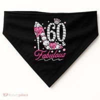 60th Birthday 60 & Fabulous Pink 60 Years Old Diamond Shoes USA-Made Doggie Bandana thumb 0