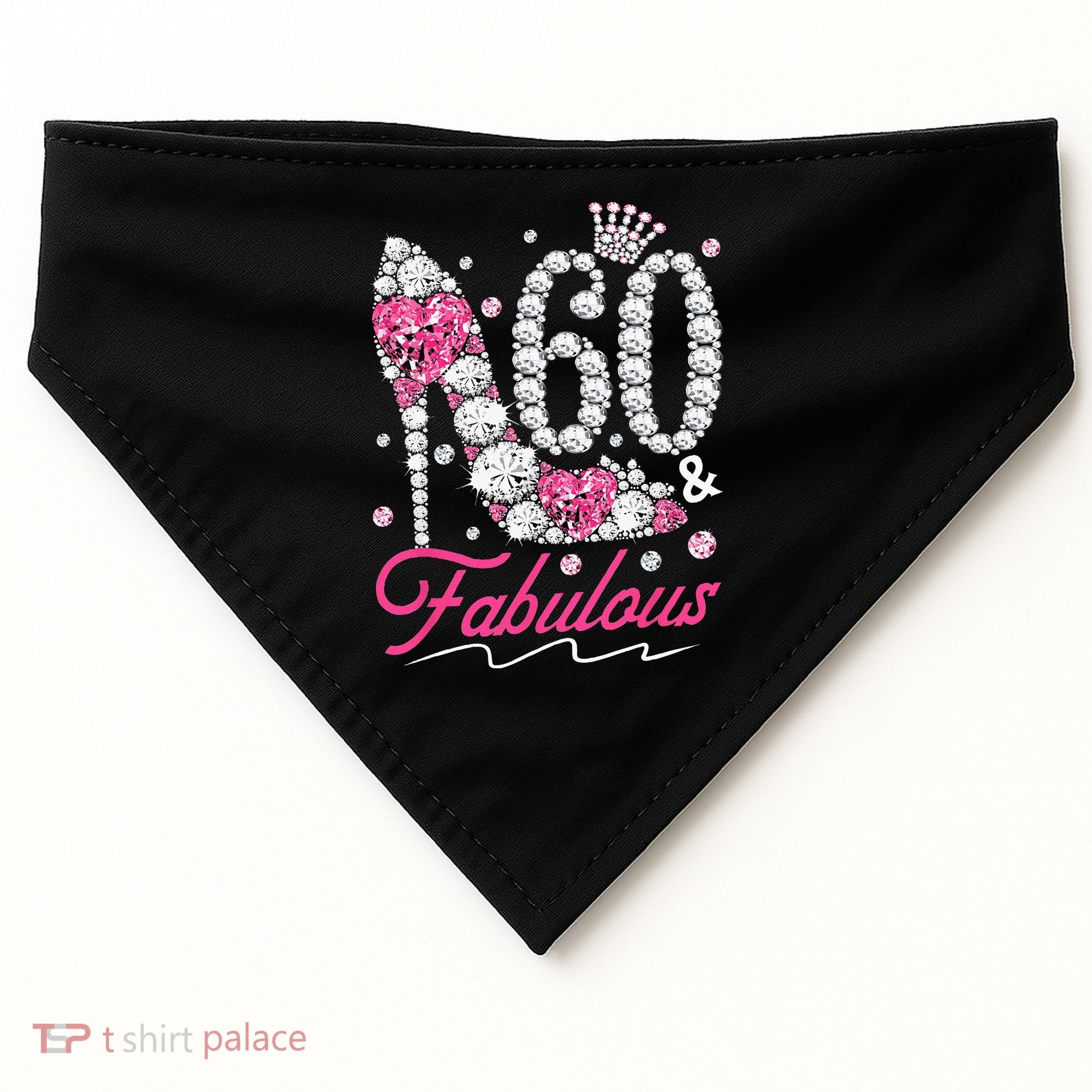 60th Birthday 60 & Fabulous Pink 60 Years Old Diamond Shoes USA-Made Doggie Bandana