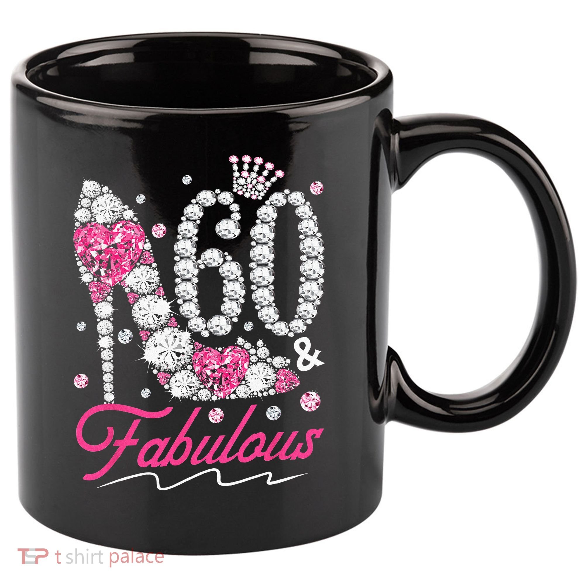 60th Birthday 60 & Fabulous Pink 60 Years Old Diamond Shoes 11oz C Handle Ceramic Mug