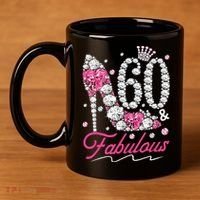 60th Birthday 60 & Fabulous Pink 60 Years Old Diamond Shoes 11oz C Handle Ceramic Mug thumb 4