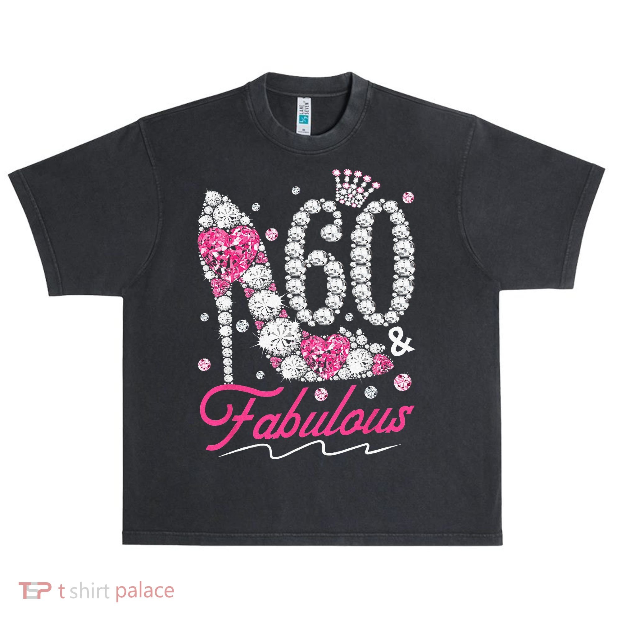 60th Birthday 60 & Fabulous Pink 60 Years Old Diamond Shoes Urban Oversized Heavyweight T-Shirt