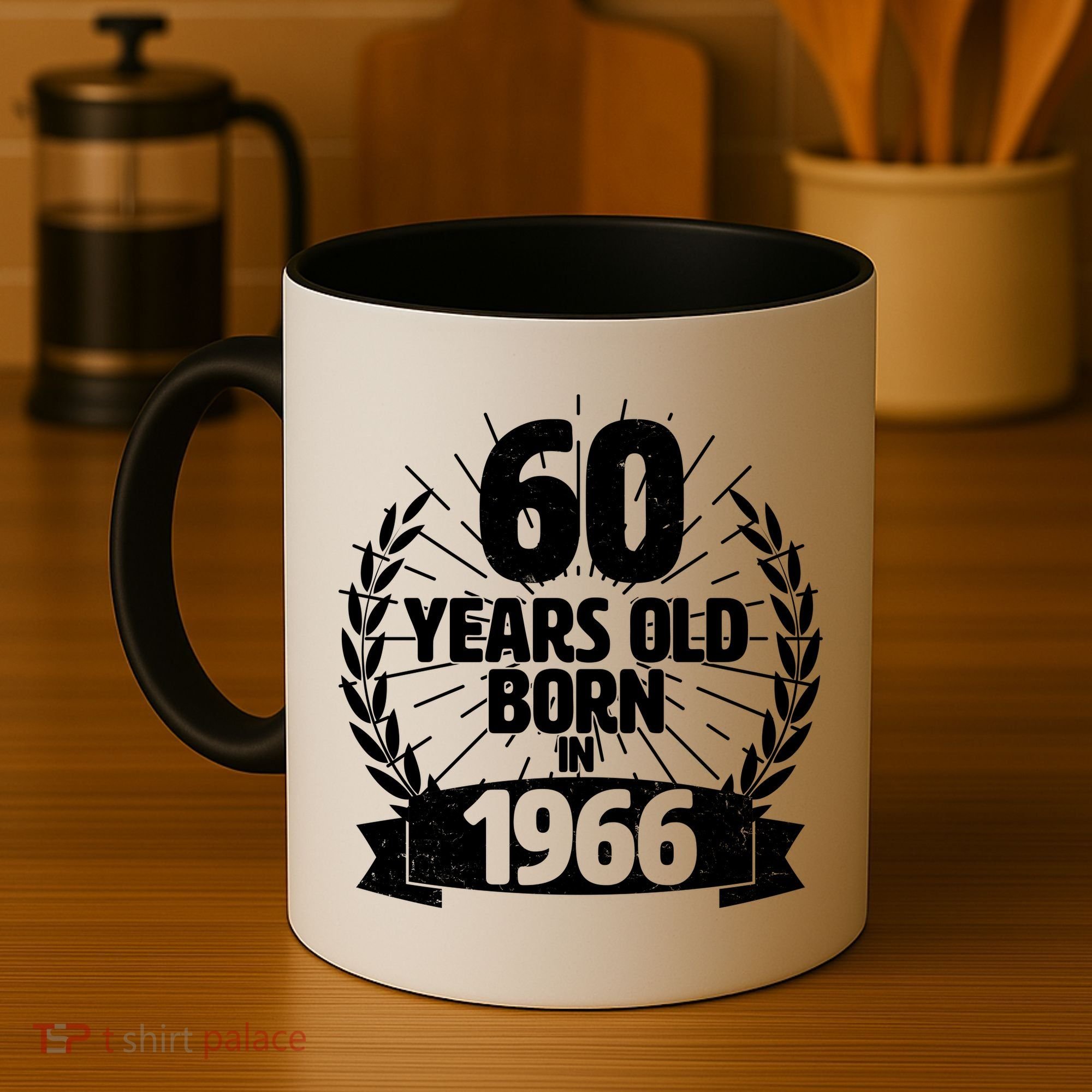 60th Birthday 60 Years Old Born In 1966 Wreath Banner  Coffee Mug
