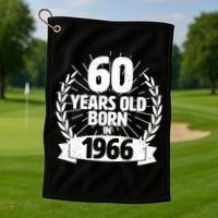 60th Birthday 60 Years Old Born In 1966 Wreath Banner  Golf Towel thumb 1