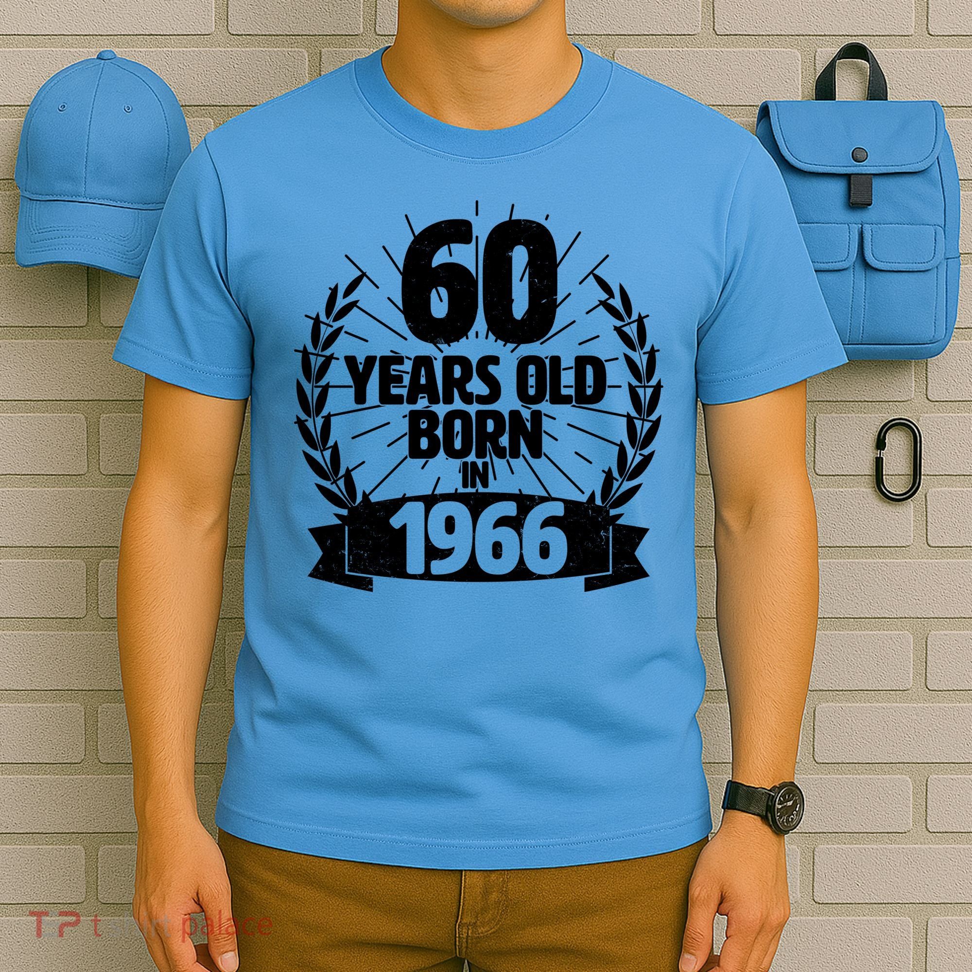 60th Birthday 60 Years Old Born In 1966 Wreath Banner  T-Shirt