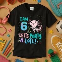 6th Birthday Axolotl - I Am 6 Let's Party A Lotl Kids T-Shirt thumb 3
