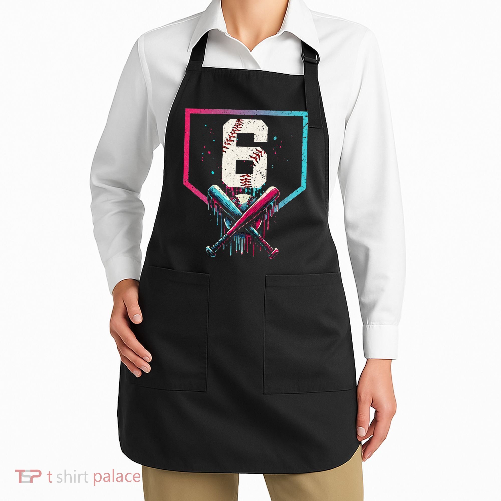 6th Birthday Baseball Home Plate Drip Ice Cream Sprinkle Gift Apron