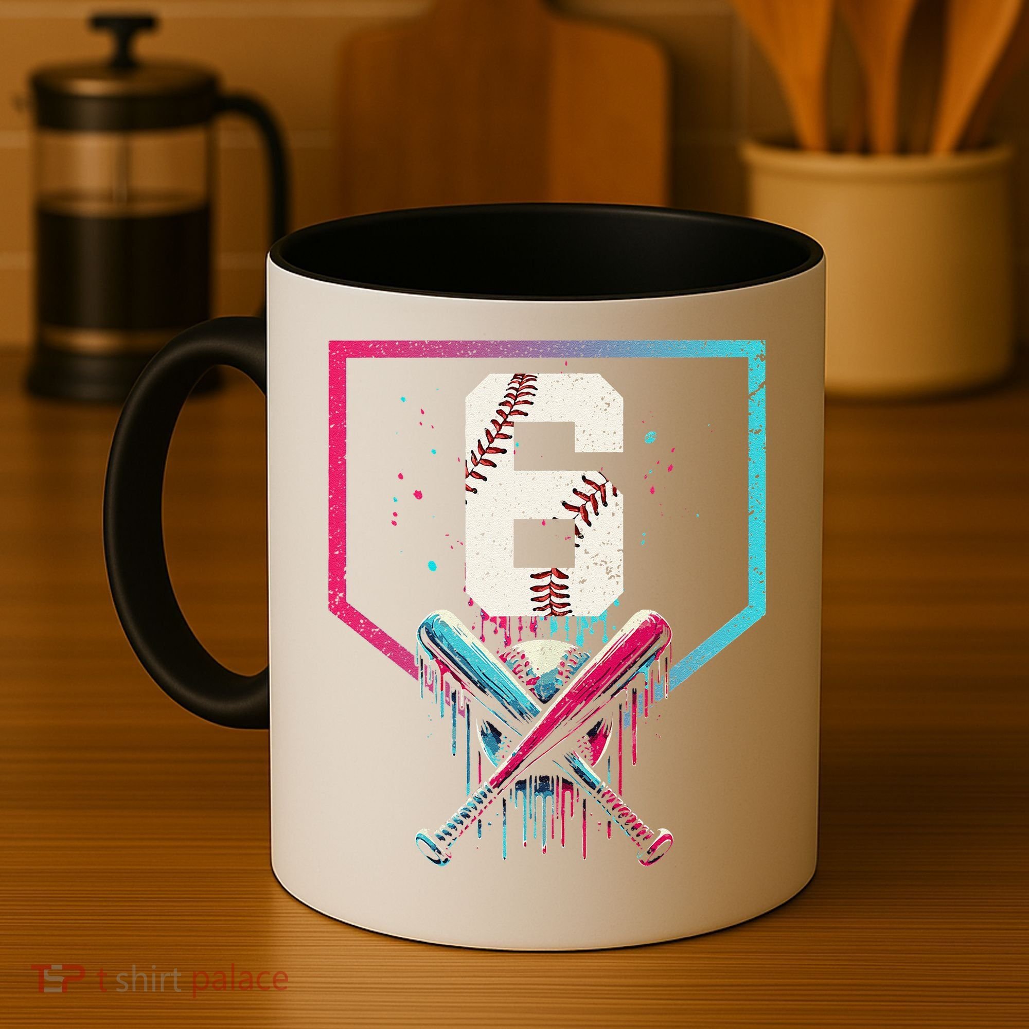 6th Birthday Baseball Home Plate Drip Ice Cream Sprinkle Gift Coffee Mug
