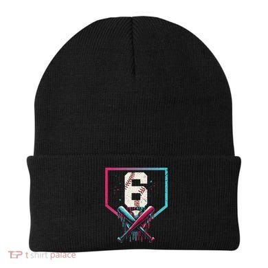 6th Birthday Baseball Home Plate Drip Ice Cream Sprinkle Gift Beanie