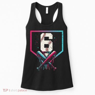 6th Birthday Baseball Home Plate Drip Ice Cream Sprinkle Gift Women's Tank Top