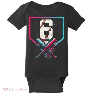 6th Birthday Baseball Home Plate Drip Ice Cream Sprinkle Gift Baby Bodysuit