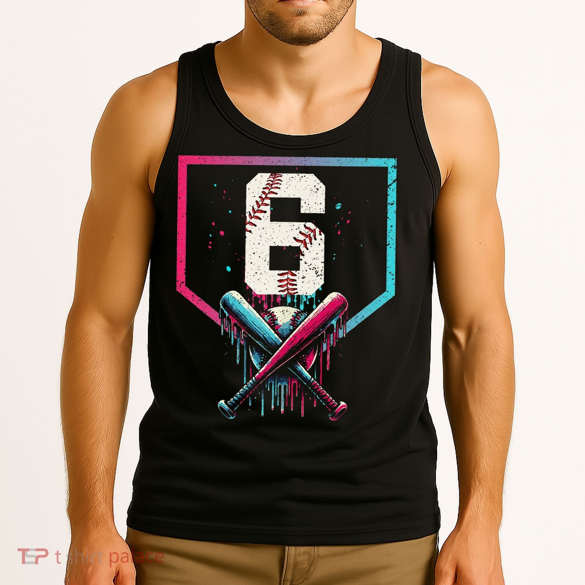 6th Birthday Baseball Home Plate Drip Ice Cream Sprinkle Gift Tank Top