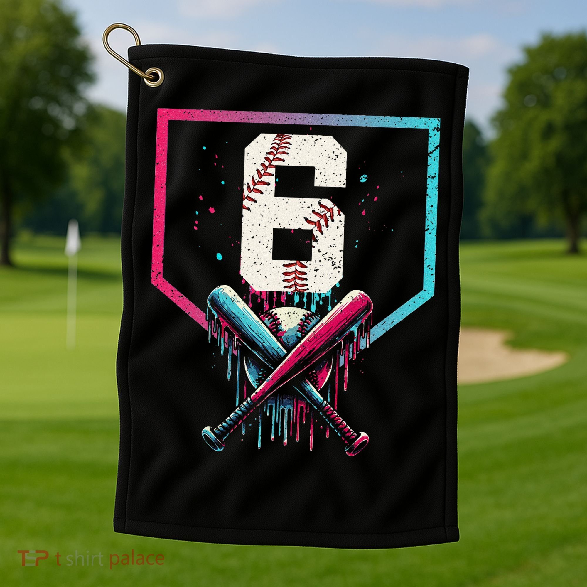 6th Birthday Baseball Home Plate Drip Ice Cream Sprinkle Gift Golf Towel