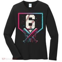 6th Birthday Baseball Home Plate Drip Ice Cream Sprinkle Gift Women's Long Sleeve Shirt thumb 0