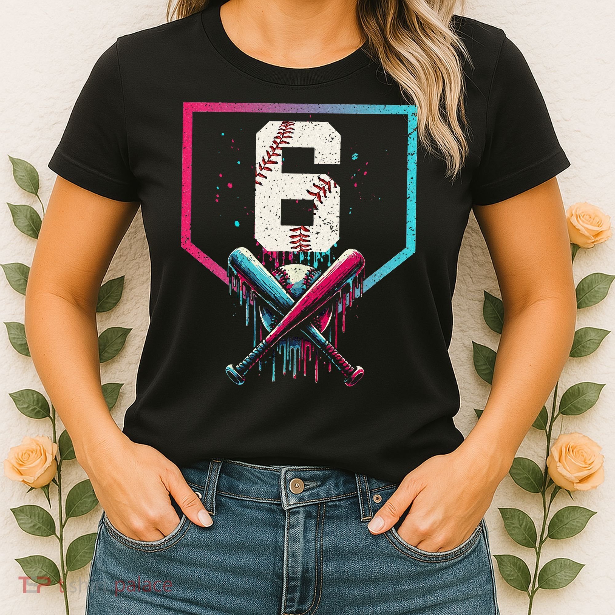 6th Birthday Baseball Home Plate Drip Ice Cream Sprinkle Gift Women's T-Shirt