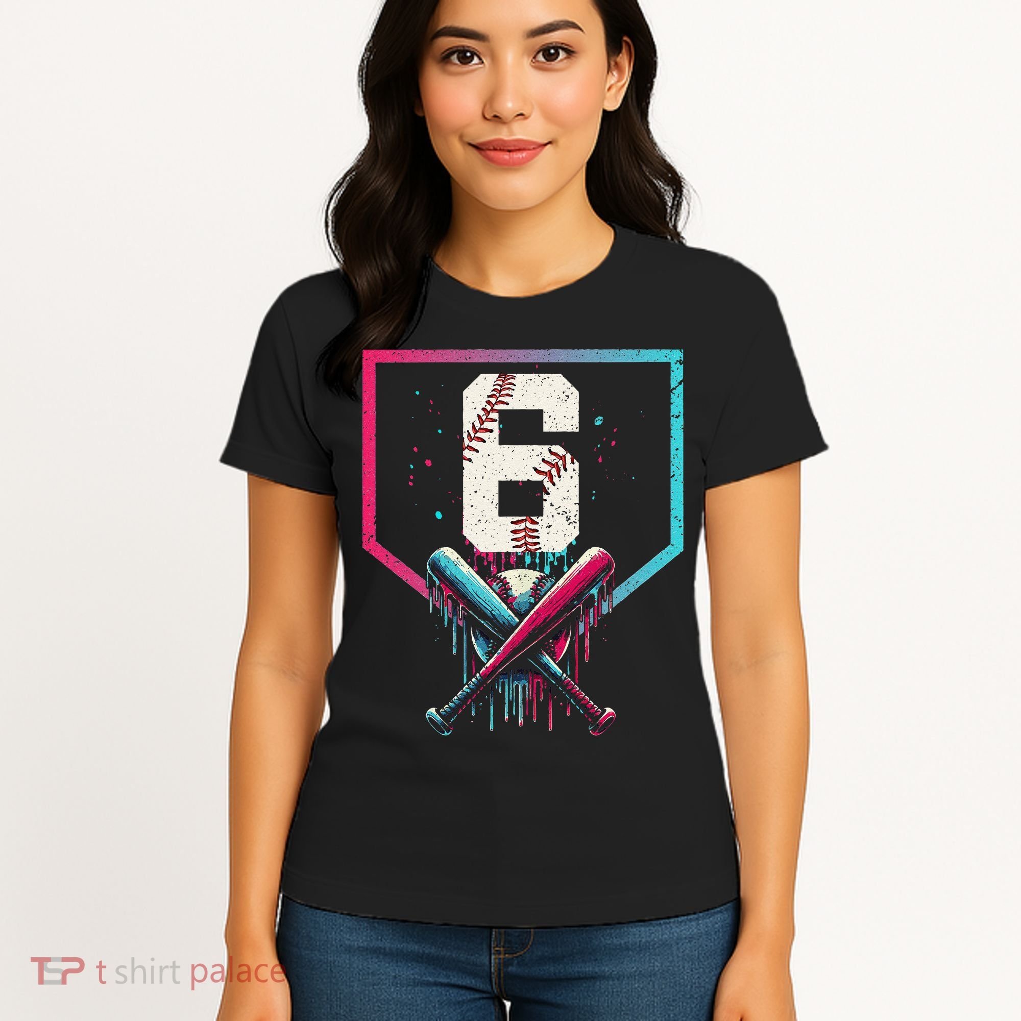 6th Birthday Baseball Home Plate Drip Ice Cream Sprinkle Gift Women's T-Shirt
