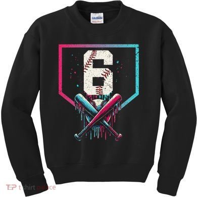 6th Birthday Baseball Home Plate Drip Ice Cream Sprinkle Gift Kids Sweatshirt