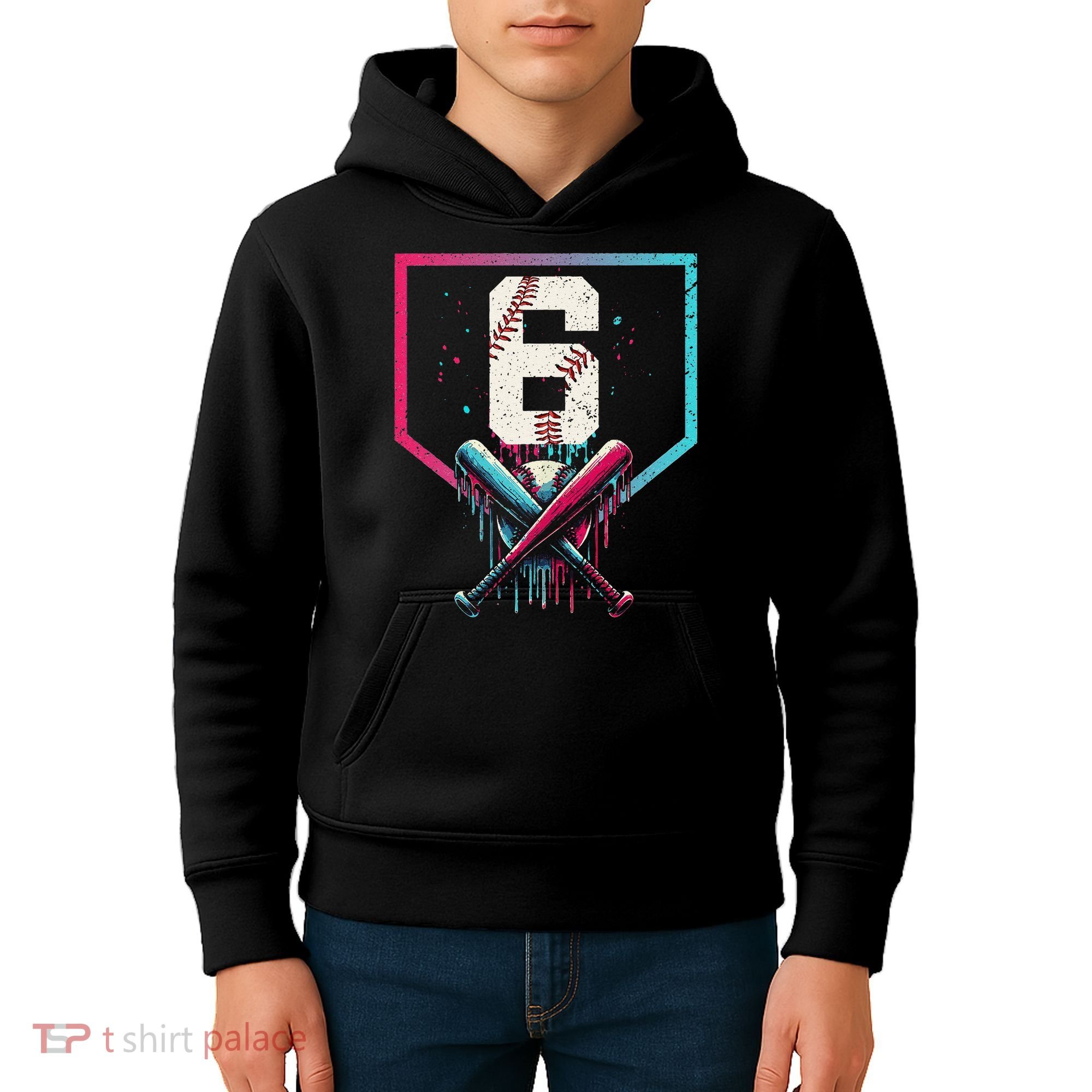 6th Birthday Baseball Home Plate Drip Ice Cream Sprinkle Gift Kids Hoodie