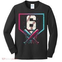 6th Birthday Baseball Home Plate Drip Ice Cream Sprinkle Gift Kids Long Sleeve Shirt thumb 0