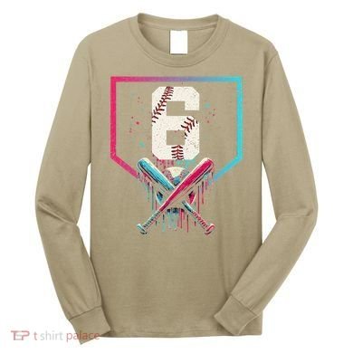 6th Birthday Baseball Home Plate Drip Ice Cream Sprinkle Gift Long Sleeve Shirt
