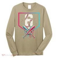 6th Birthday Baseball Home Plate Drip Ice Cream Sprinkle Gift Long Sleeve Shirt thumb 0