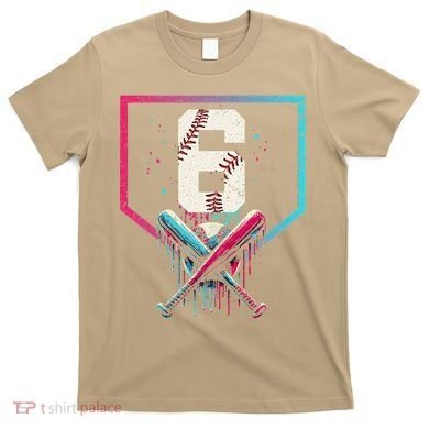 6th Birthday Baseball Home Plate Drip Ice Cream Sprinkle Gift T-Shirt
