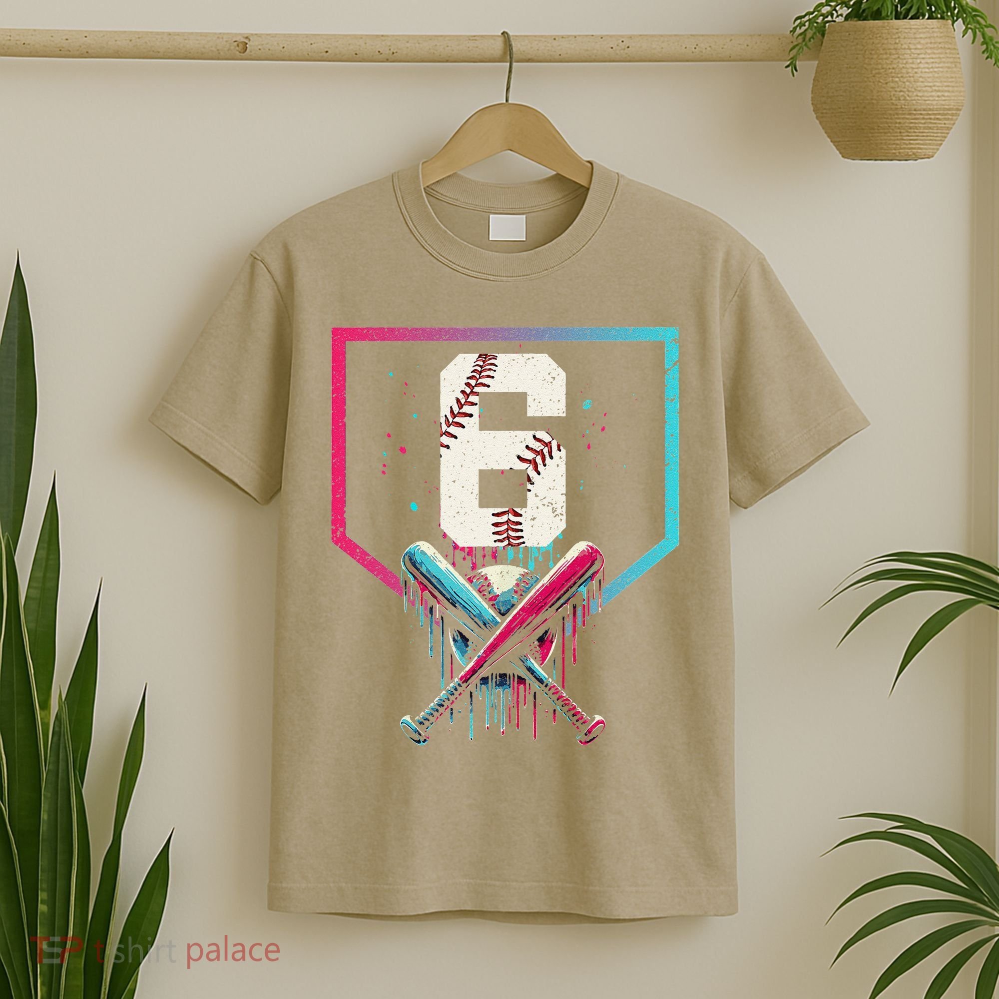 6th Birthday Baseball Home Plate Drip Ice Cream Sprinkle Gift T-Shirt