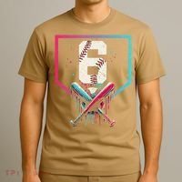 6th Birthday Baseball Home Plate Drip Ice Cream Sprinkle Gift T-Shirt thumb 3