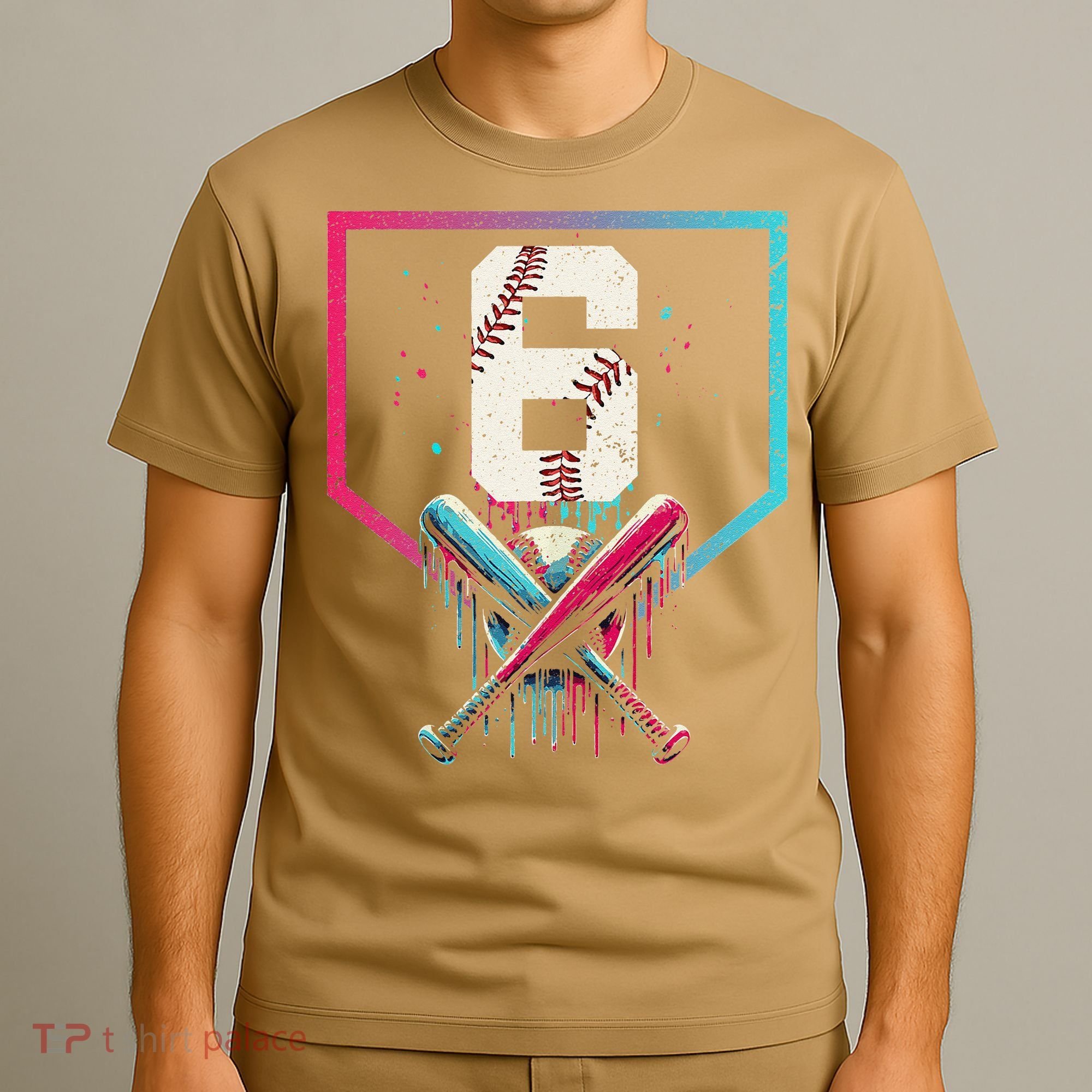 6th Birthday Baseball Home Plate Drip Ice Cream Sprinkle Gift T-Shirt