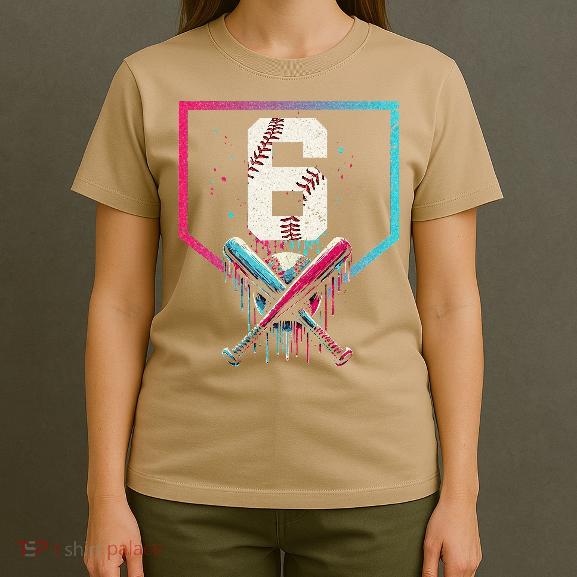 6th Birthday Baseball Home Plate Drip Ice Cream Sprinkle Gift T-Shirt