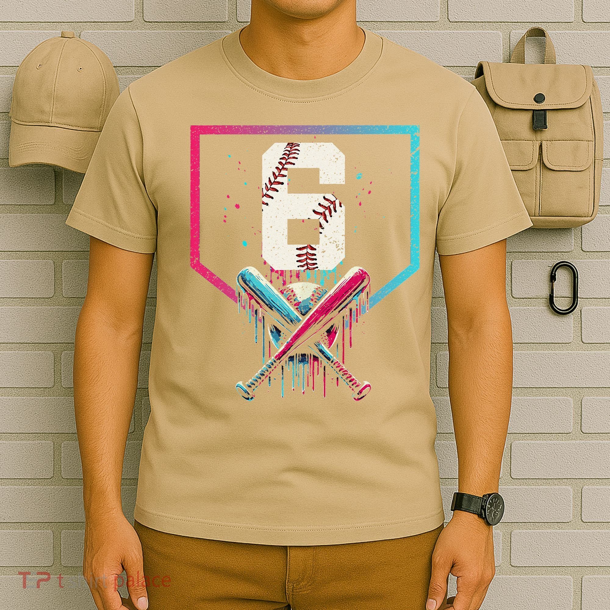 6th Birthday Baseball Home Plate Drip Ice Cream Sprinkle Gift T-Shirt