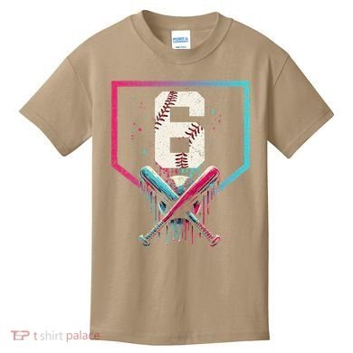 6th Birthday Baseball Home Plate Drip Ice Cream Sprinkle Gift Kids T-Shirt