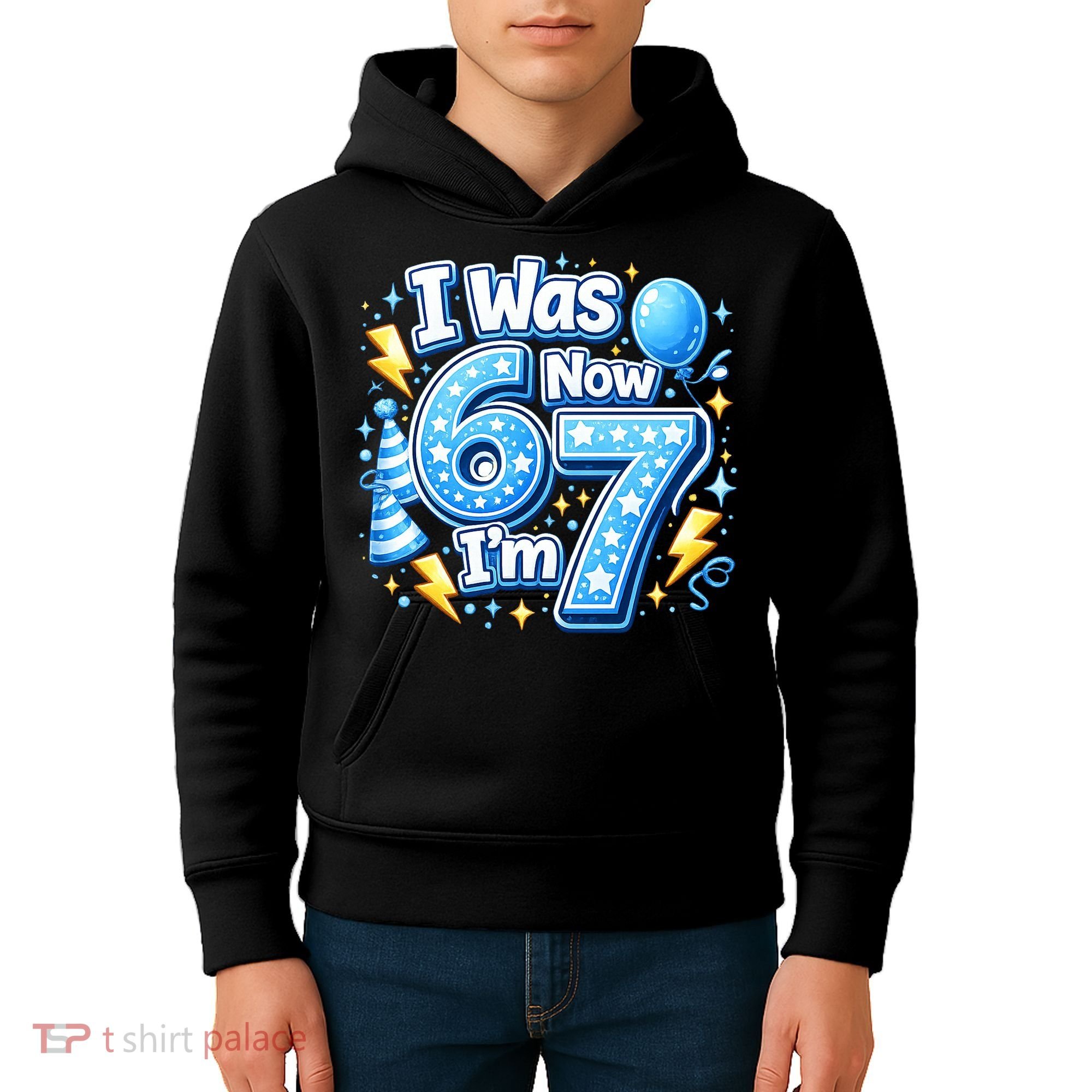 6-7 Birthday Boy 7 Years Old I Was 6 Now I'm 7 Kids Hoodie