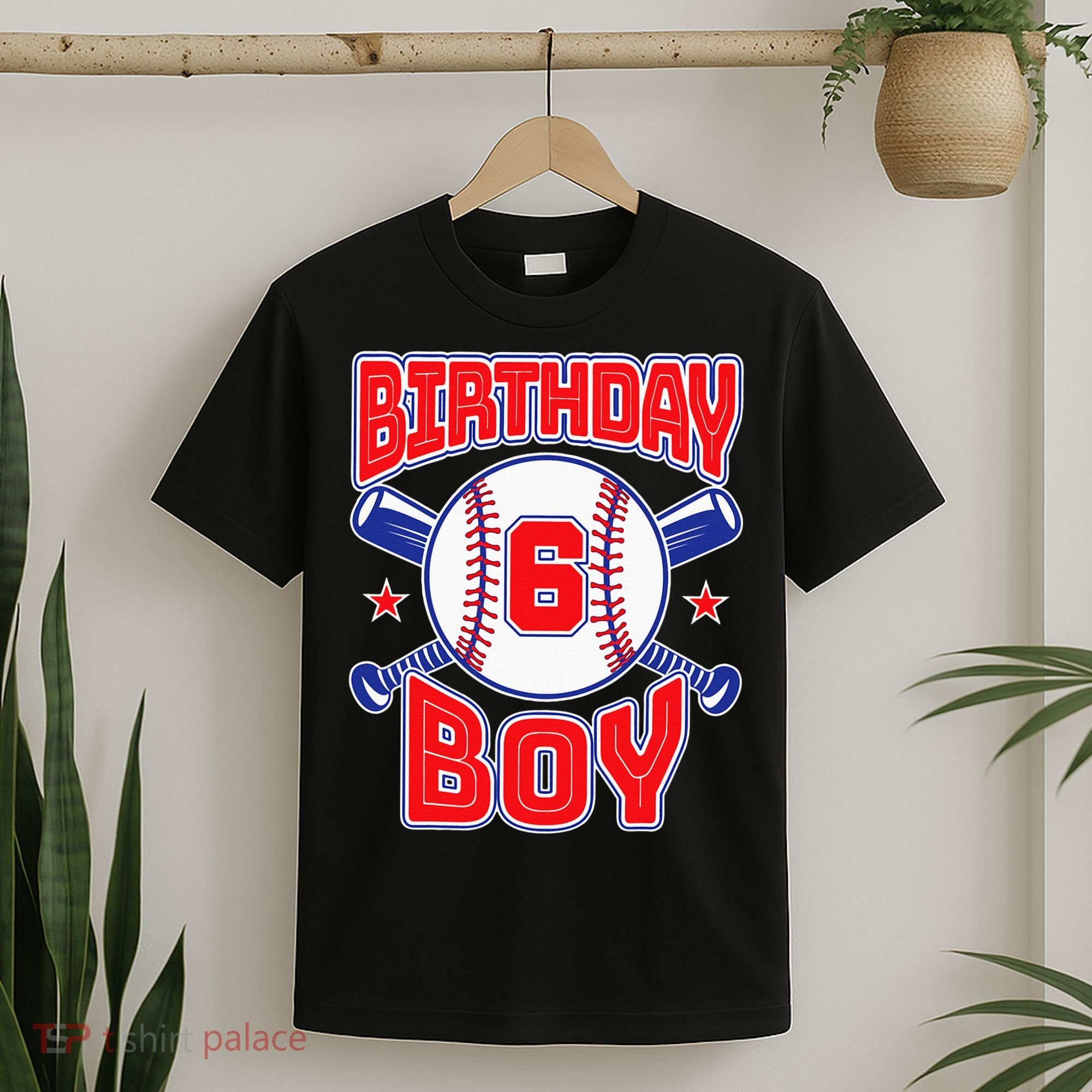 6th Birthday Baseball Big Number Six 6 Year Old Boy Girl T-Shirt