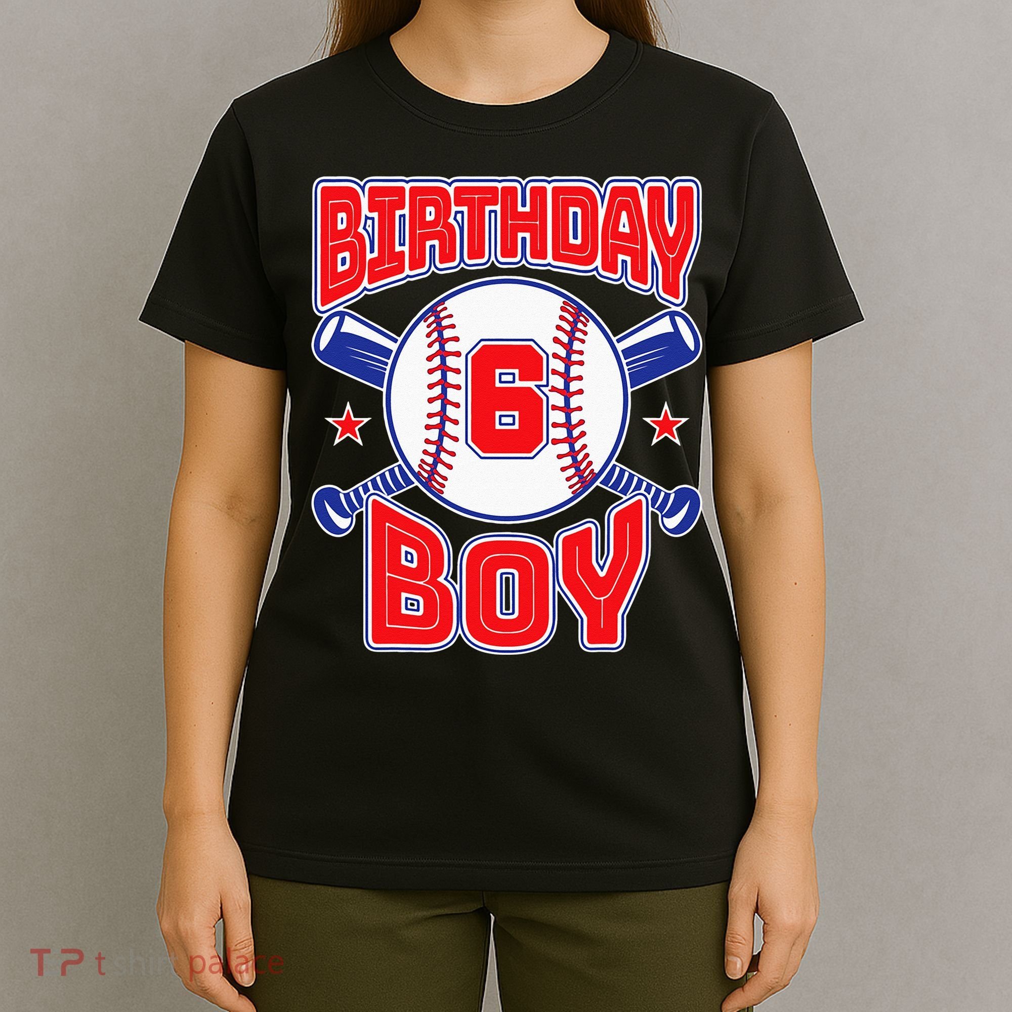 6th Birthday Baseball Big Number Six 6 Year Old Boy Girl T-Shirt