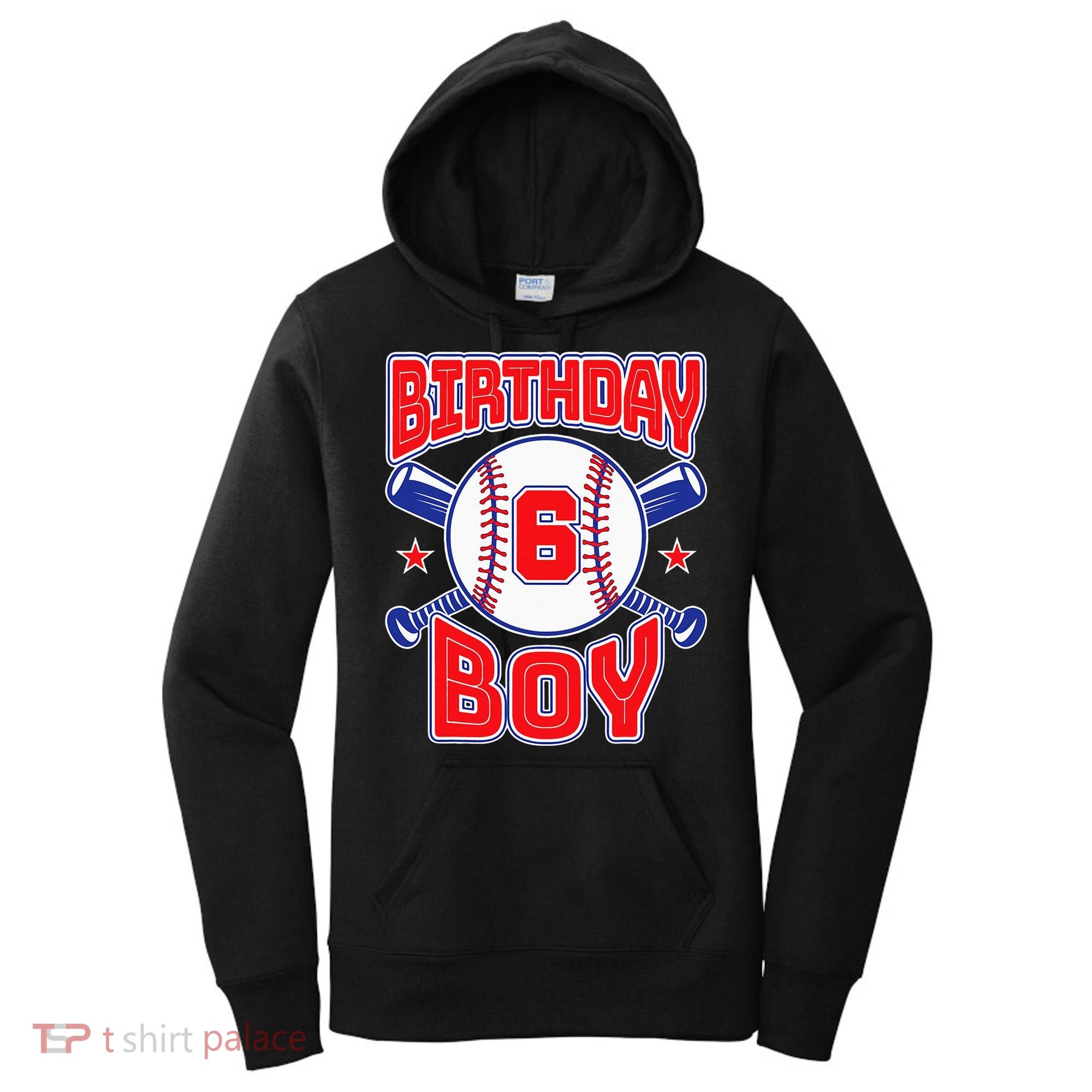 6th Birthday Baseball Big Number Six 6 Year Old Boy Girl Women's Hoodie