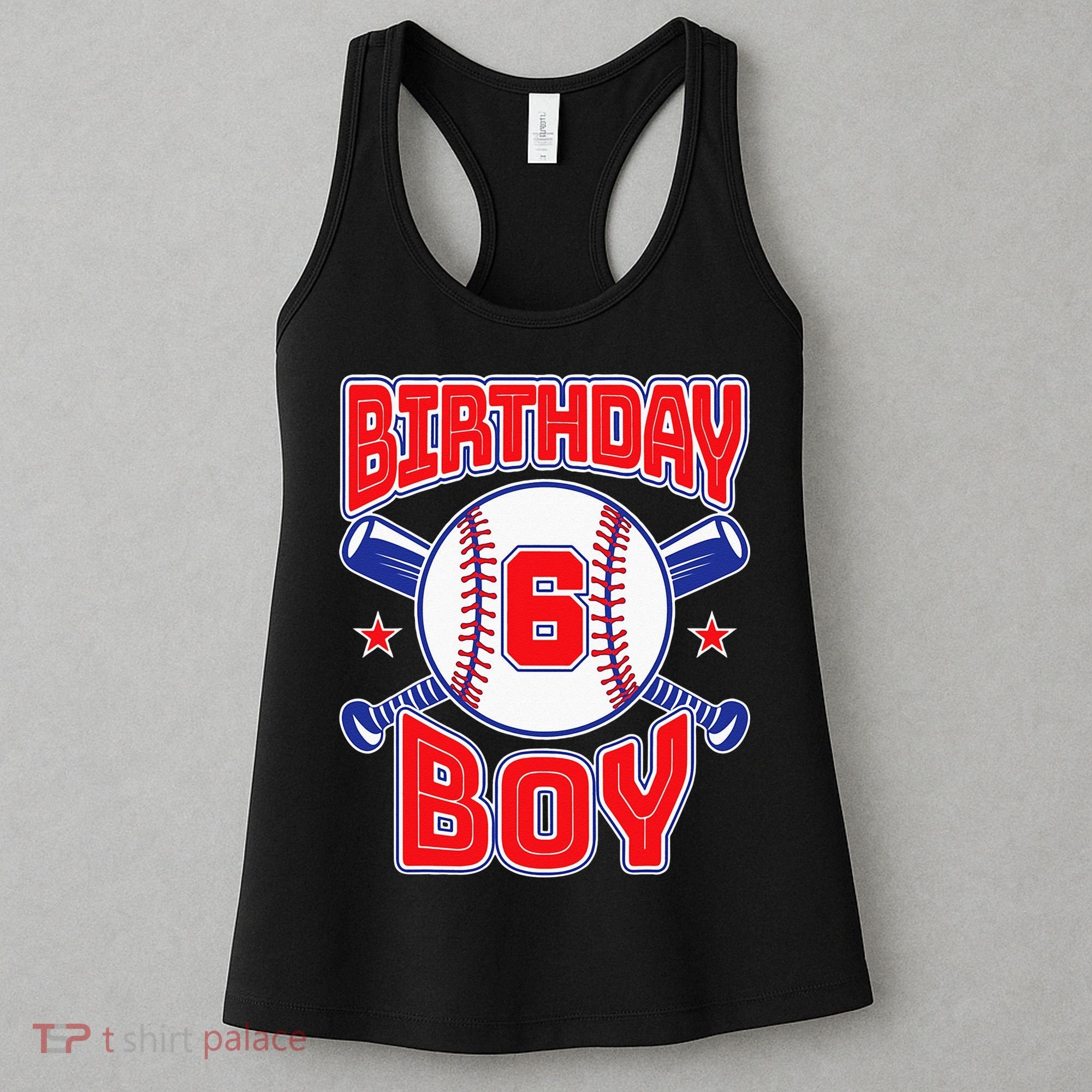 6th Birthday Baseball Big Number Six 6 Year Old Boy Girl Women's Tank Top