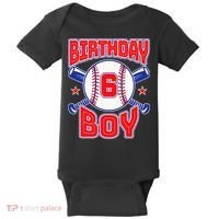 6th Birthday Baseball Big Number Six 6 Year Old Boy Girl Baby Bodysuit thumb 0