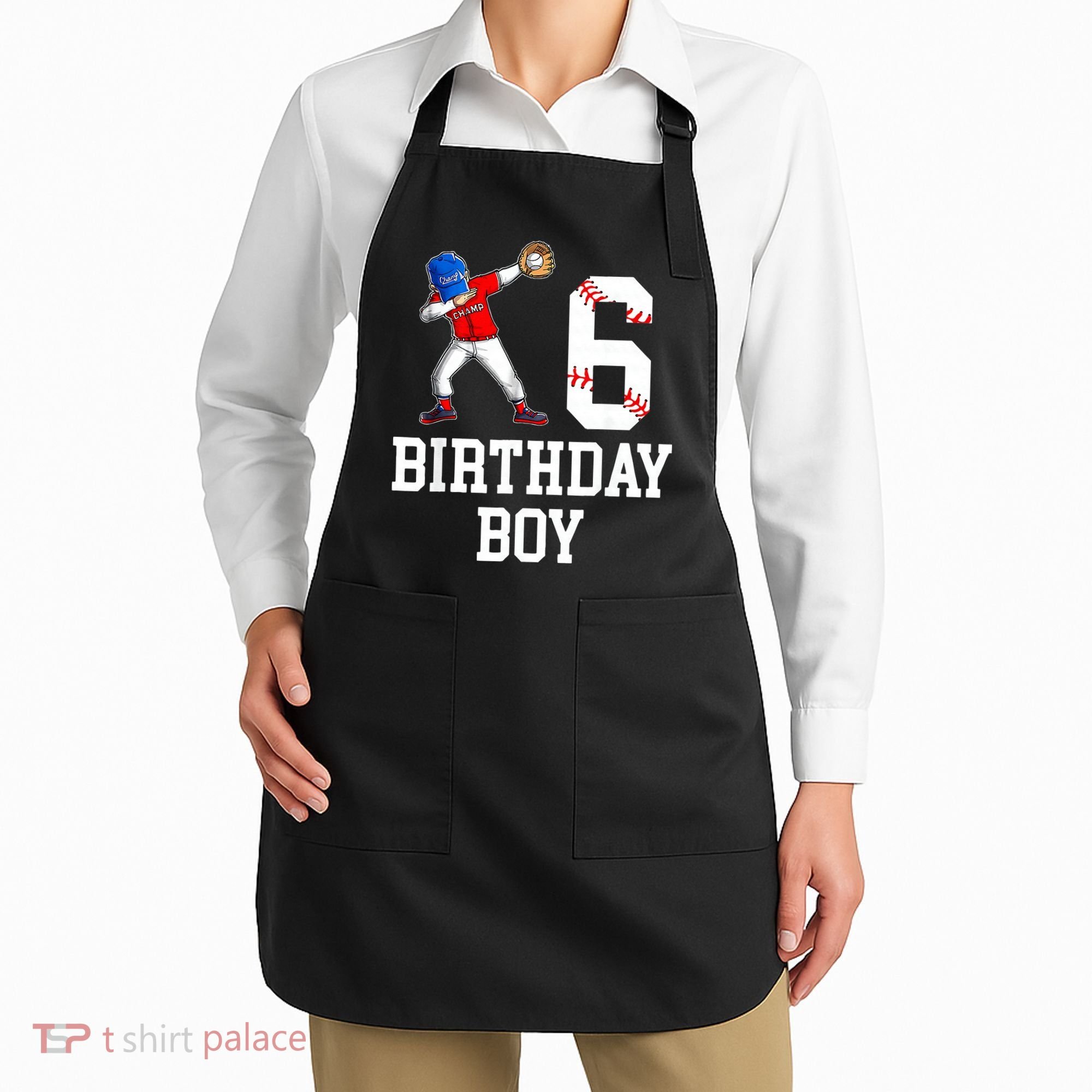6th Birthday Baseball Big Number Six 6 Year Old Gift Apron