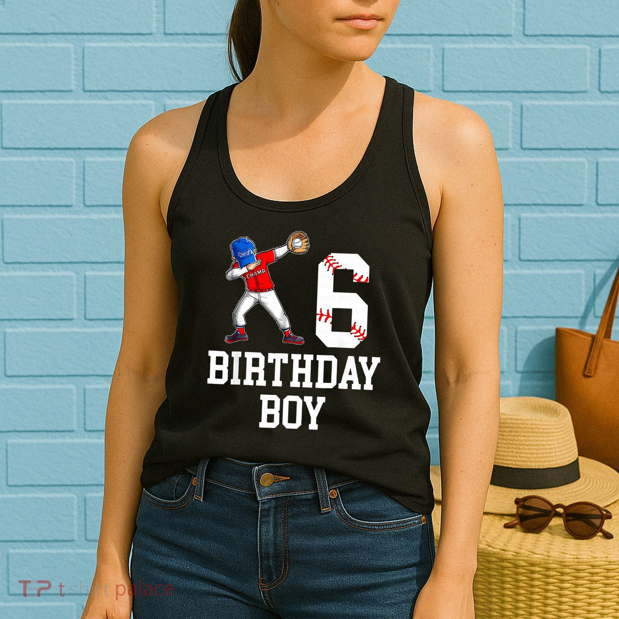 6th Birthday Baseball Big Number Six 6 Year Old Gift Women's Tank Top