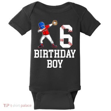 6th Birthday Baseball Big Number Six 6 Year Old Gift Baby Bodysuit
