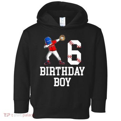 6th Birthday Baseball Big Number Six 6 Year Old Gift Toddler Hoodie