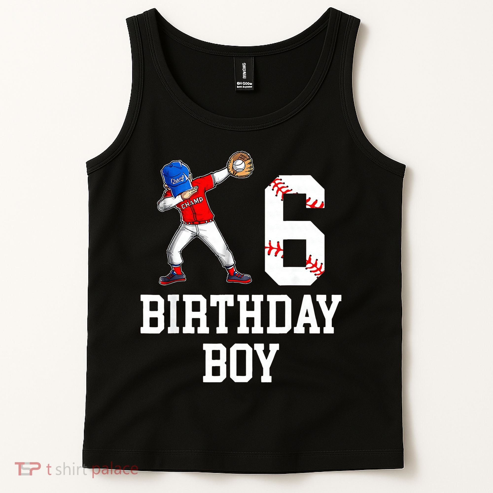 6th Birthday Baseball Big Number Six 6 Year Old Gift Tank Top